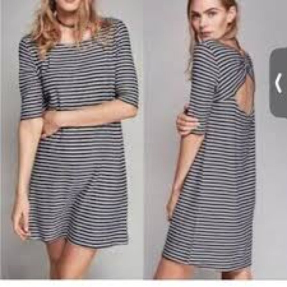We The Free People Frenchie Striped Tee T Shirt Dress Black Cut Out Back Size SP
